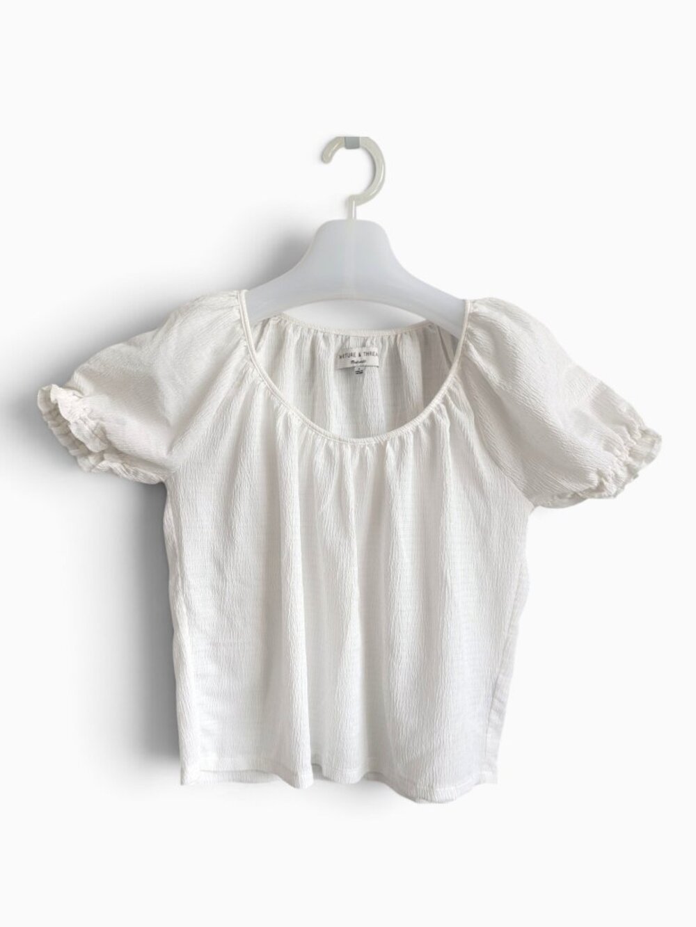Madewell White Peasant Blouse S Puff Sleeve Textured Boho Feminine Cottagecore